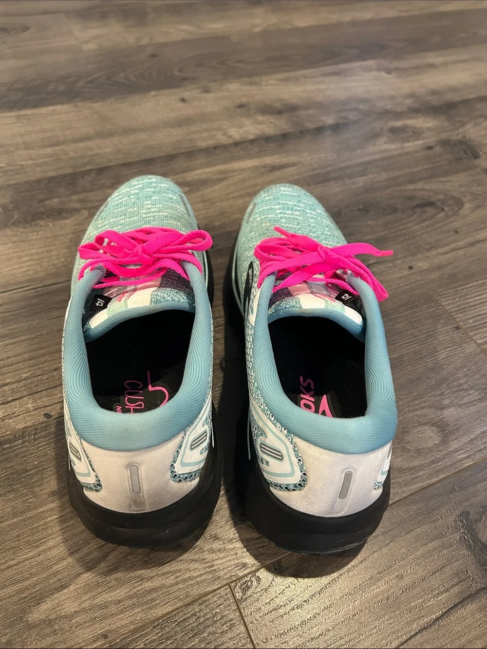 Brooks Women’s Aqua Knit Running Shoes with Hot Pink Laces